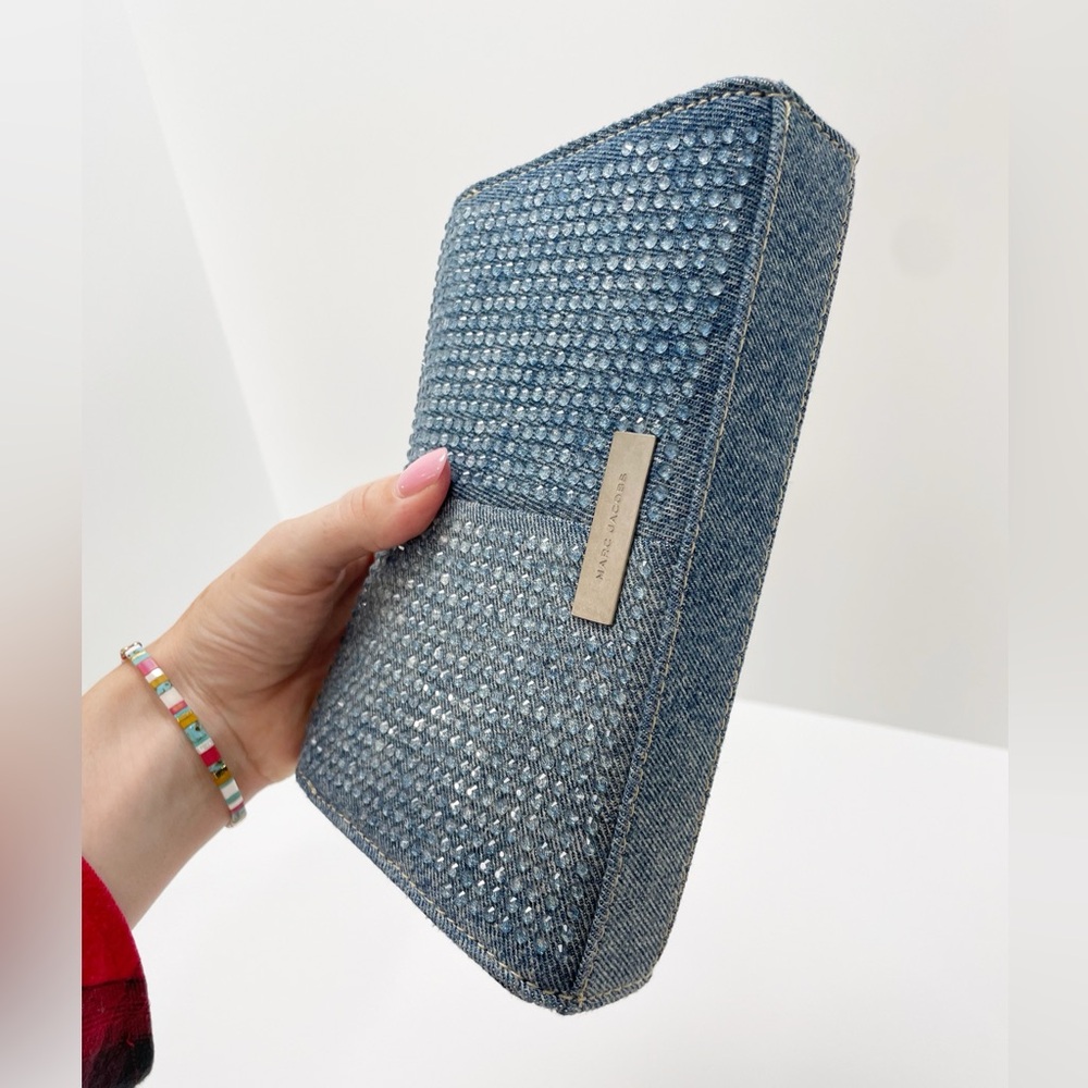 Marc Jacobs The Crystal Denim St. Marc Chain Wallet Crossbody Bag Blue - Picture 14 of 16